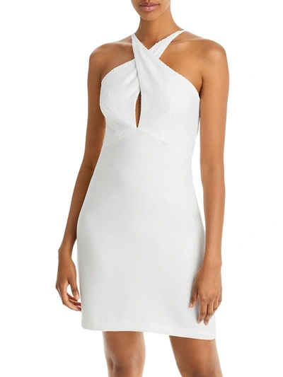 Halston Diletta Womens Sequined Mini Cocktail And Party Dress In White