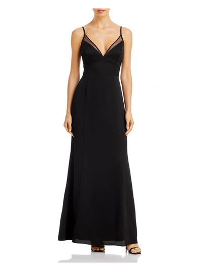 Aqua Womens V-neck Long Evening Dress In Black