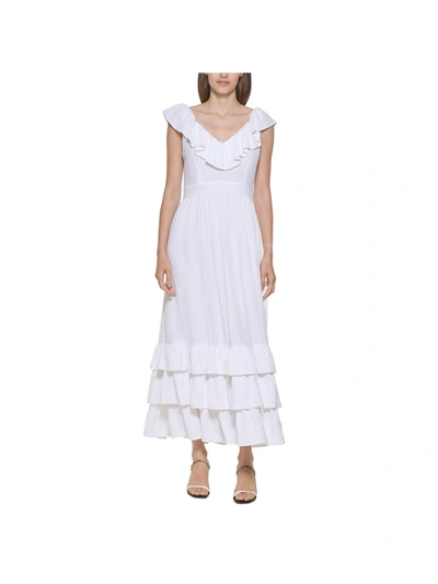 Calvin Klein Womens Ruffled Scoop Neck Maxi Dress In White
