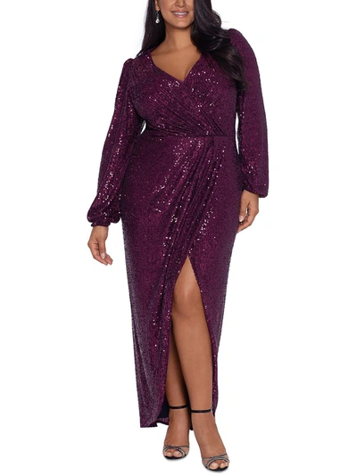 Xscape Plus Womens Sequined Surplice Evening Dress In Pink