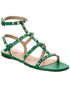 Valentino Rockstud Caged Leather Ankle Strap Sandal In Green