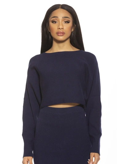 Alexia Admor Ribbed Knit Dolman Sleeve Top In Navy