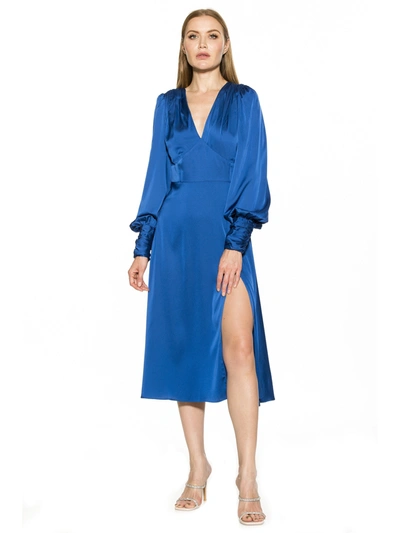 Alexia Admor Elysa Long Sleeve Satin Midi Dress In Blue