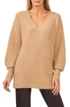 Halogen V-neck Tunic Sweater In Camel Heather