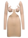 Amazuìn Amazuin Vera' Beige Mini Long-sleeve Dress With Tonal Paillettes In Stretch Polyamiide In Beige