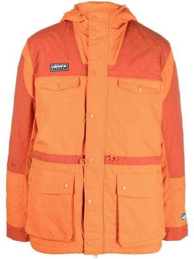 Adidas Originals Chest Logo-patch Hooded Jacket In Orange