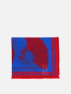 Alexander Mcqueen Negative Floral Print Wool Fringed Scarf In Blue