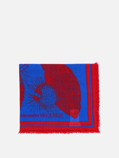 Alexander Mcqueen Graphic Printed Fringed Scarf In Blue