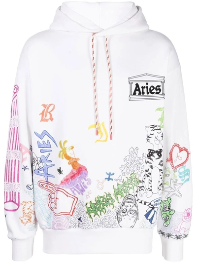 Aries Logo-print Cotton Hoodie In White