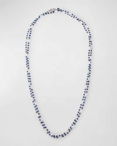 64 Facets 18k White Gold Diamond And Blue Sapphire Bead Necklace