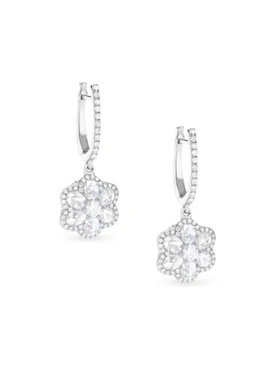 64 Facets Women's Floral 18k White Gold & 1.17 Tcw Diamond Drop Earrings