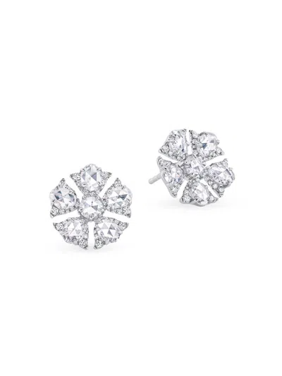 64 Facets Women's Floral Tulip 18k White Gold & 1.75 Tcw Diamond Stud Earrings