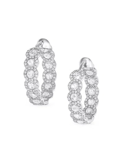 64 Facets Women's Scallop 18k White Gold & 2.41 Tcw Diamond Mini Hoop Earrings In Red