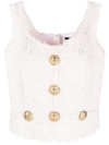 Balmain Button-embellished Bouclé-tweed Top In Pink
