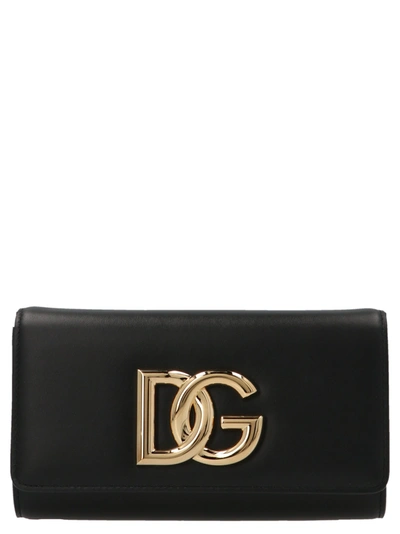 Dolce & Gabbana 3.5 Logo Leather Clutch In Black
