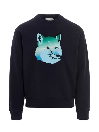 Maison Kitsuné Vibrant Fox Head-print Sweatshirt In Blue