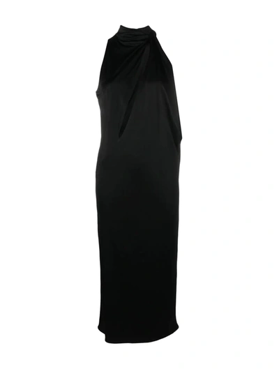 Versace Slashed Halterneck Midi Dress In Nero