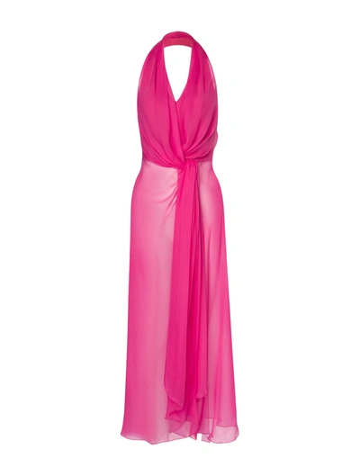 Alberta Ferretti Silk Chiffon Top With Drapes In Pink & Purple