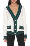 Alexia Admor Frances Stripe Trim Cardigan In Ivory Multi
