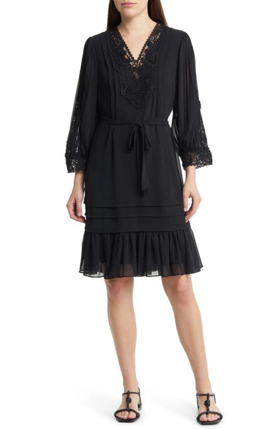 Kobi Halperin Linda Lace Long Sleeve Crepe Dress In Black