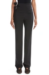 ALAÏA BELTED HIGH WAIST STRETCH WOOL STRAIGHT LEG PANTS