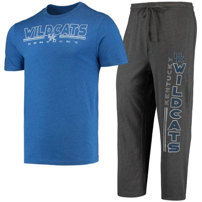 Concepts Sport Men's  Heathered Charcoal, Royal Kentucky Wildcats Meter T-shirt And Trousers Sleep Set In Heather Charcoal,royal