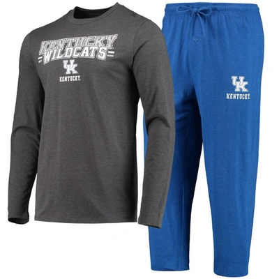 Concepts Sport Royal/heathered Charcoal Kentucky Wildcats Meter Long Sleeve T-shirt & Pants Sleep Se In Royal,heathered Charcoal