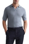 Reiss Mens Dove Blue Duchie Open-neck Wool Polo Shirt