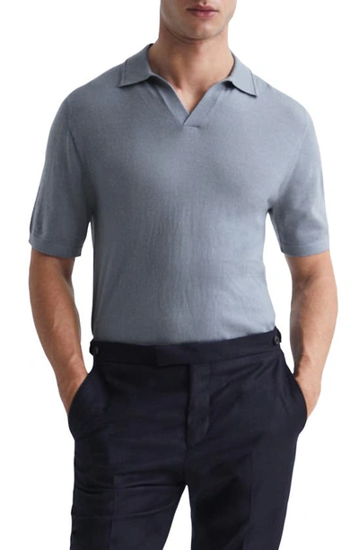 Reiss Mens Dove Blue Duchie Open-neck Wool Polo Shirt