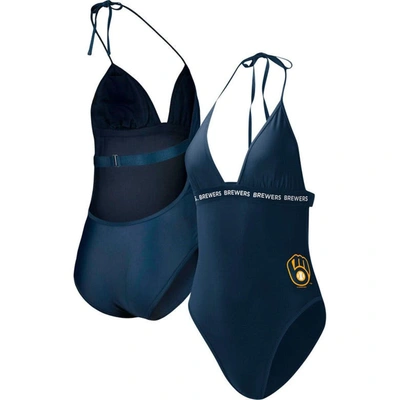 G-III 4HER BY CARL BANKS G-III 4HER BY CARL BANKS NAVY MILWAUKEE BREWERS FULL COUNT ONE-PIECE SWIMSUIT