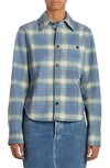 Bottega Veneta Check-printed Leather Flannel Shirt In 4116 Multi-light Blue