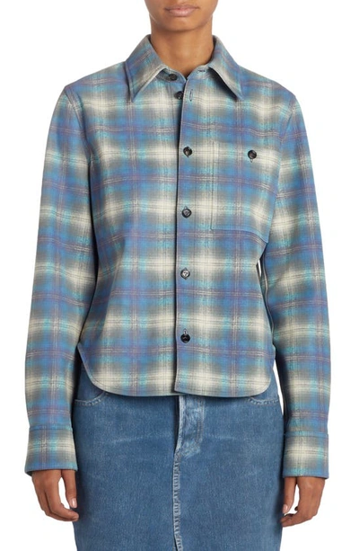 Bottega Veneta Flannel Check Printed Button-front Leather Shirt In Multicolor