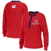 WEAR BY ERIN ANDREWS WEAR BY ERIN ANDREWS RED WASHINGTON NATIONALS WAFFLE HENLEY LONG SLEEVE T-SHIRT