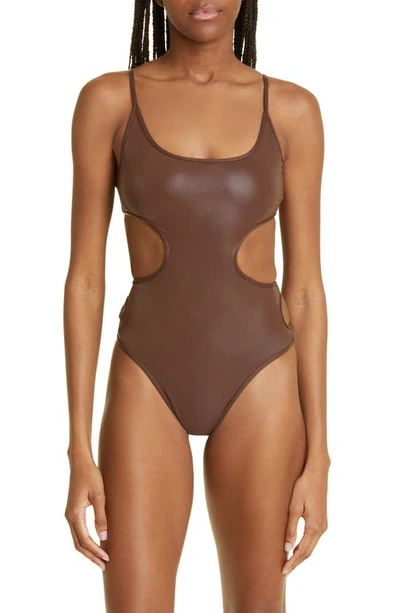Attico Side Cutout One-piece Swimsuit In Brown