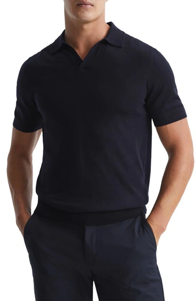 Reiss Duchie Short Sleeve Open Collar Merino Polo Shirt In Navy