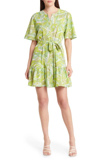 Melloday Print Tie Waist Dress In Green Print | ModeSens