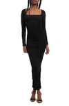 GOOD AMERICAN RUCHED SQUARE NECK LONG SLEEVE BODY-CON DRESS