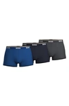 Hugo Boss Three-pack Of Stretch-cotton Trunks With Logo Waistbands In Open Blue