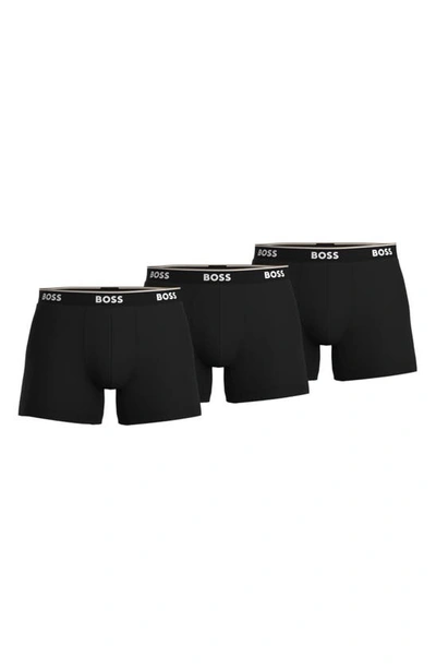 Hugo Boss Power Cotton Blend Boxer Briefs, Pack Of 3 In Black