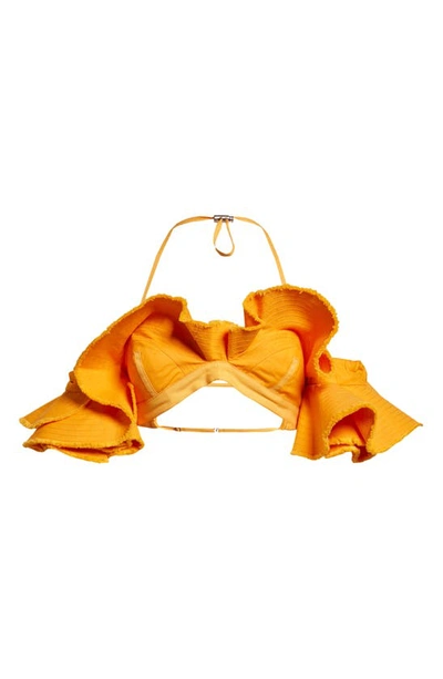 Jacquemus La Brassiere Artichaut Canvas Ruffle Top In Orange