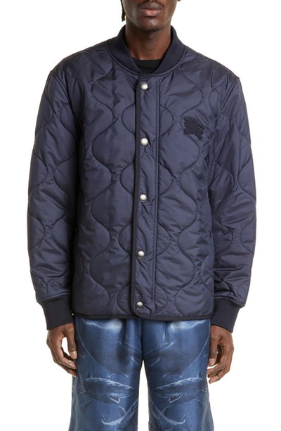 Burberry Quilted Buttoned Bomber Jacket In Blue