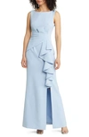 Eliza J Ruffle Front Gown In Light Blue