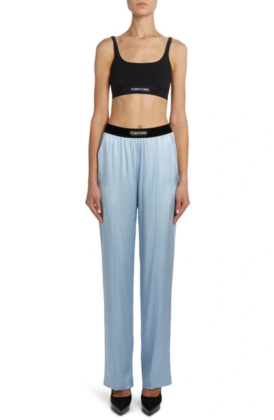 Tom Ford Velvet Logo-banded Silk Pj Pants In Pale Blue