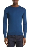 John Smedley 'farhill' Crewneck Extra Fine Merino Wool Sweater In Blue