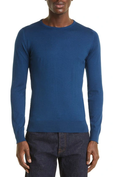 John Smedley 'farhill' Crewneck Extra Fine Merino Wool Sweater In Blue