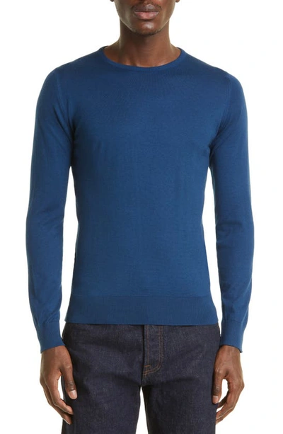 John Smedley 'farhill' Crewneck Extra Fine Merino Wool Jumper In Blue