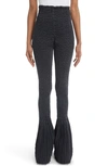 Sacai High Waist Denim & Knit Flare Leg Pants In Black