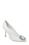 Manolo Blahnik Hangisi Blue Buckle Pump In Cream
