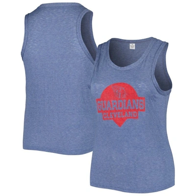 Soft As A Grape Women's  Navy Distressed Cleveland Guardians Plus Size High Neck Tri-blend Tank Top