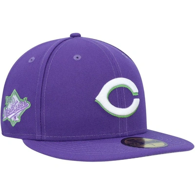 New Era Purple Cincinnati Reds Lime Side Patch 59fifty Fitted Hat
